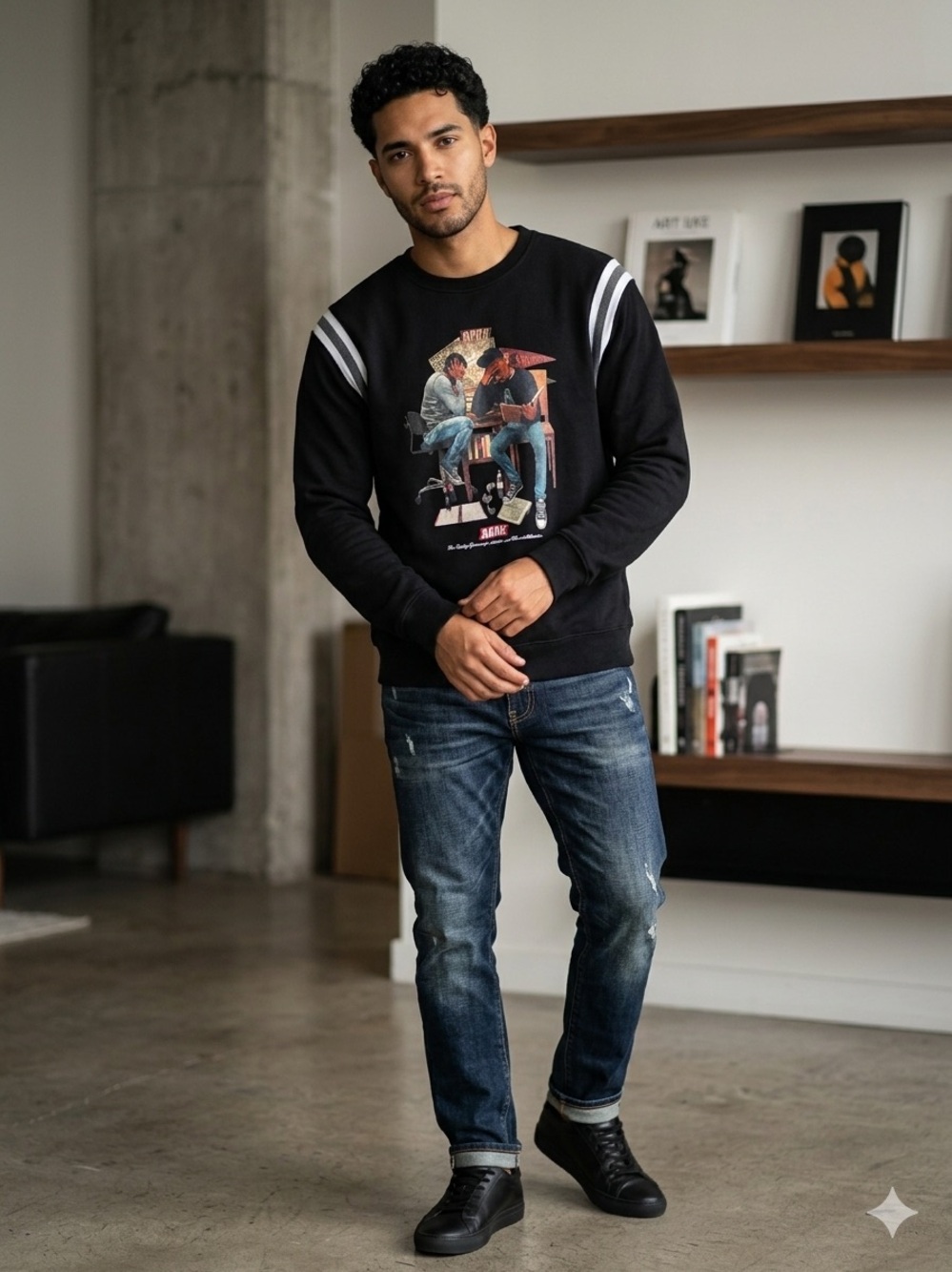 Akoo Black Crewneck Sweatshirt with Label Detail Sz XXL